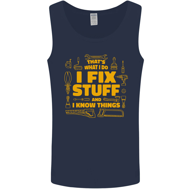 I Fix Stuff Funny Carpenter DIY Tradesman Mens Vest Tank Top Navy Blue