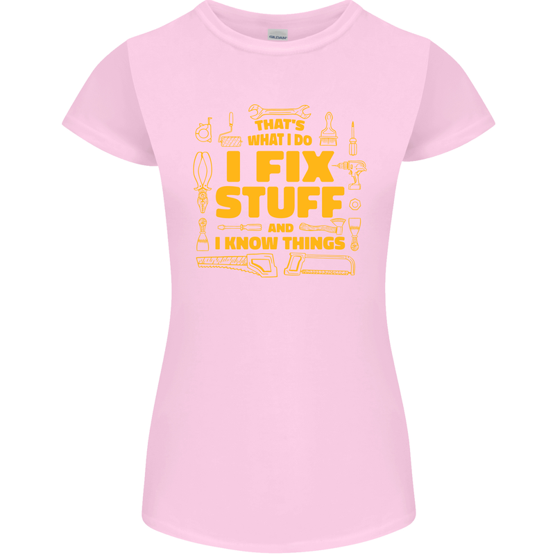 I Fix Stuff Funny Carpenter DIY Tradesman Womens Petite Cut T-Shirt Light Pink