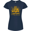 I Fix Stuff Funny Carpenter DIY Tradesman Womens Petite Cut T-Shirt Navy Blue