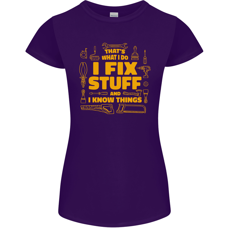 I Fix Stuff Funny Carpenter DIY Tradesman Womens Petite Cut T-Shirt Purple