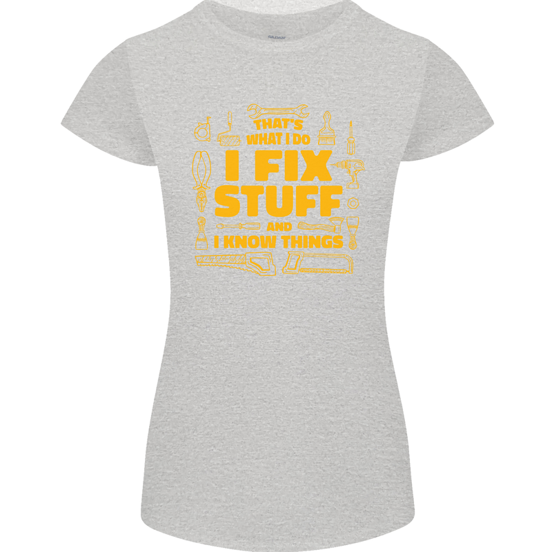 I Fix Stuff Funny Carpenter DIY Tradesman Womens Petite Cut T-Shirt Sports Grey