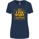 I Fix Stuff Funny Carpenter DIY Tradesman Womens Wider Cut T-Shirt Navy Blue