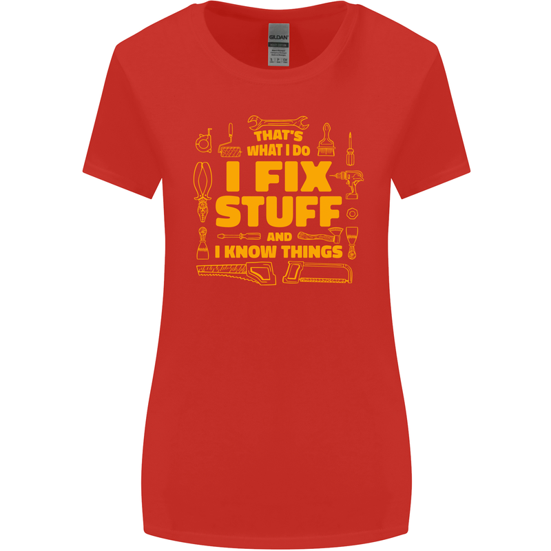 I Fix Stuff Funny Carpenter DIY Tradesman Womens Wider Cut T-Shirt Red