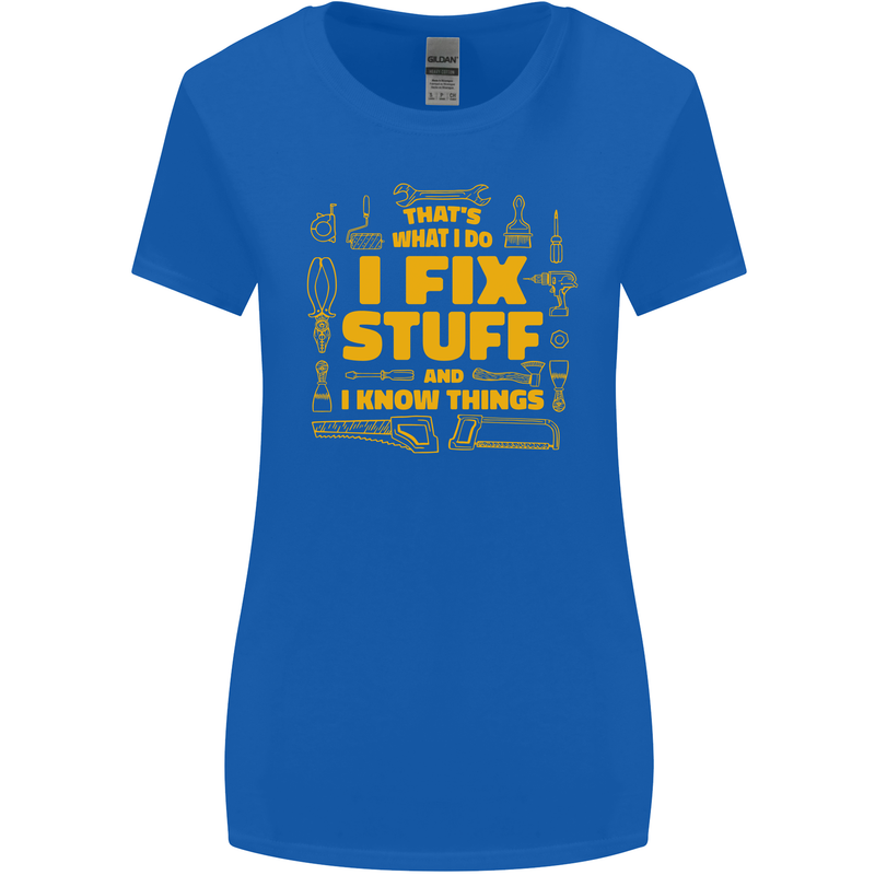 I Fix Stuff Funny Carpenter DIY Tradesman Womens Wider Cut T-Shirt Royal Blue