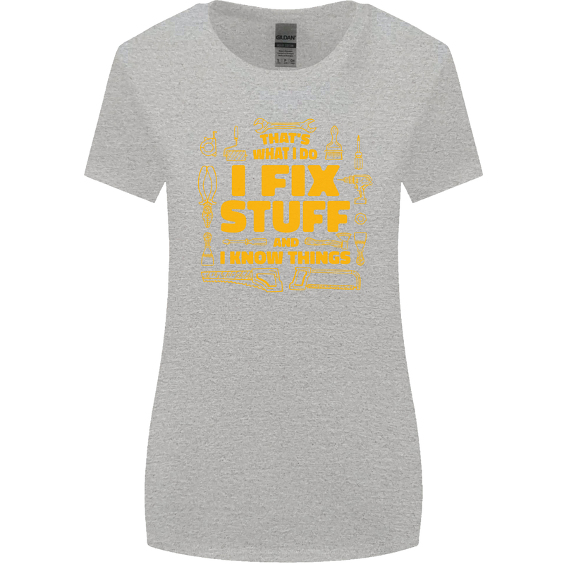 I Fix Stuff Funny Carpenter DIY Tradesman Womens Wider Cut T-Shirt Sports Grey