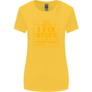 I Fix Stuff Funny Carpenter DIY Tradesman Womens Wider Cut T-Shirt Yellow