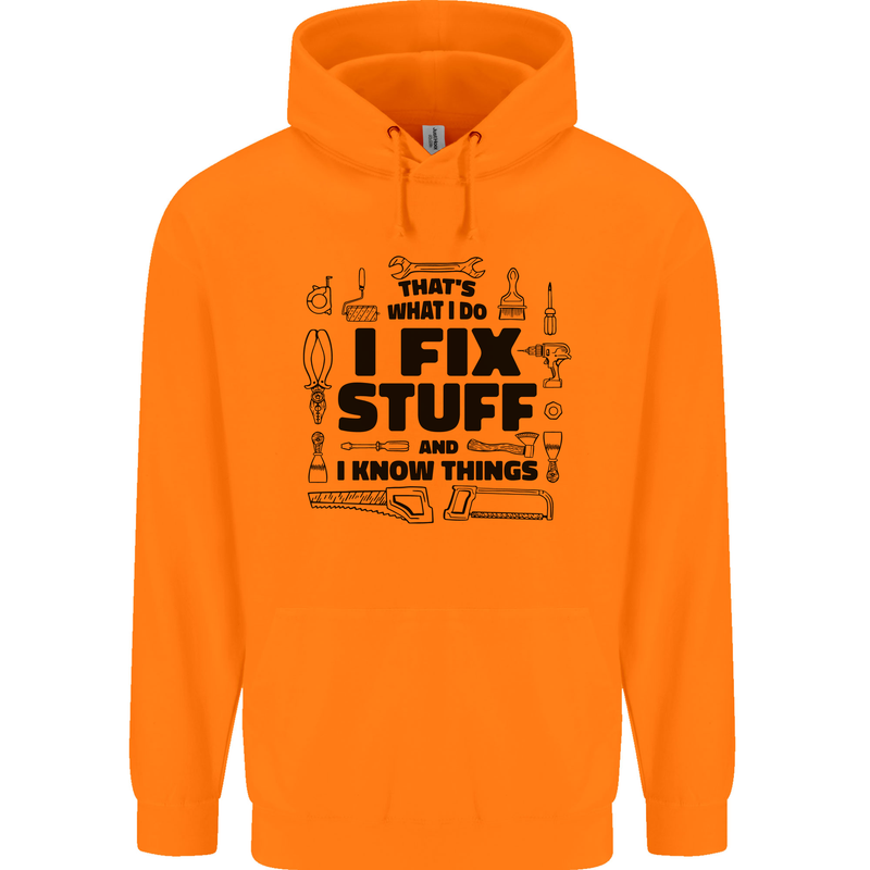 I Fix Stuff Funny Handyman Tradesman DIY Childrens Kids Hoodie Orange