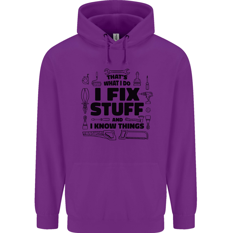 I Fix Stuff Funny Handyman Tradesman DIY Childrens Kids Hoodie Purple