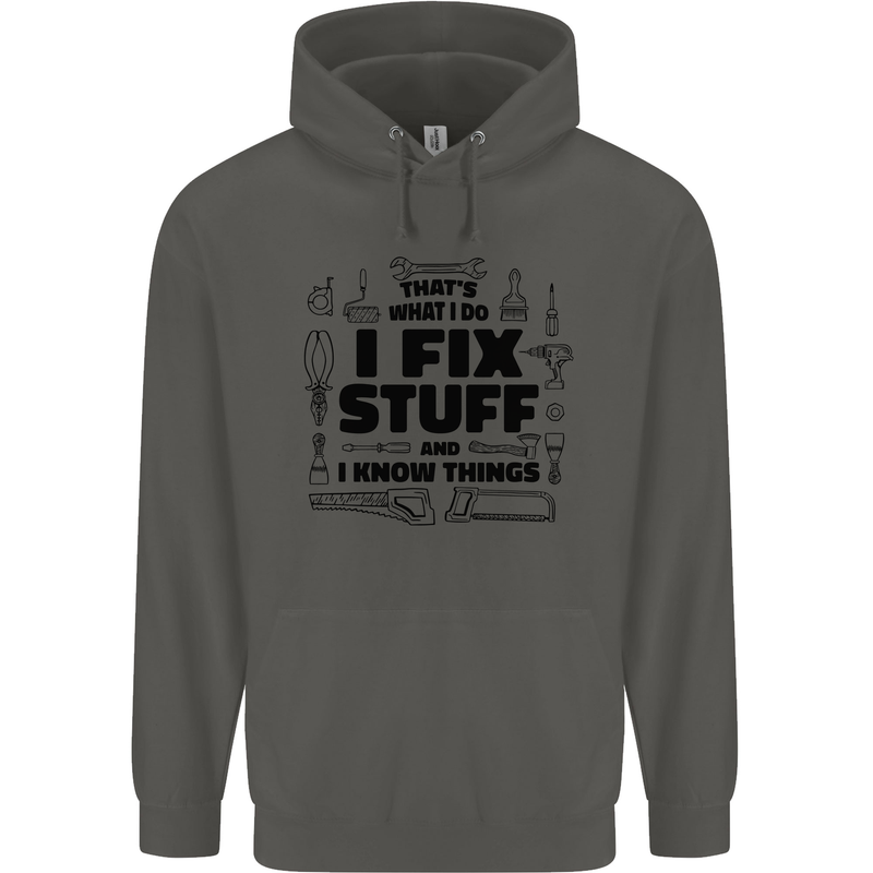 I Fix Stuff Funny Handyman Tradesman DIY Childrens Kids Hoodie Storm Grey