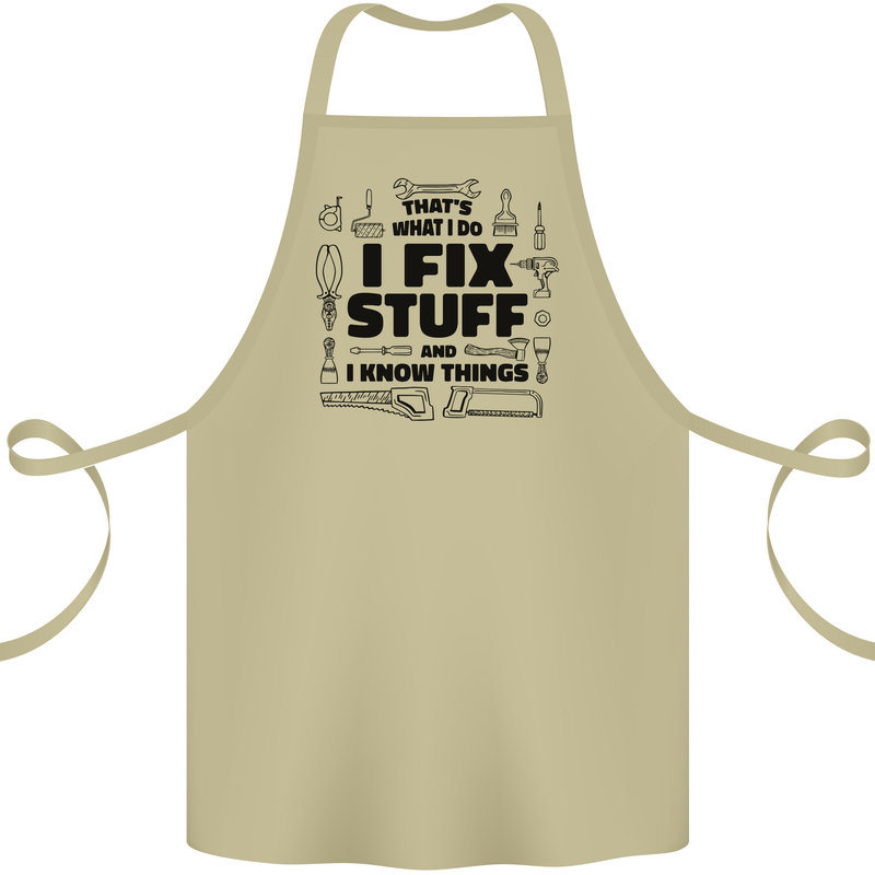 I Fix Stuff Funny Handyman Tradesman DIY Cotton Apron 100% Organic Khaki