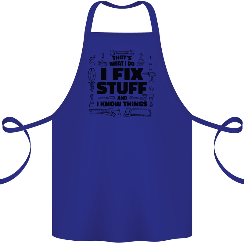 I Fix Stuff Funny Handyman Tradesman DIY Cotton Apron 100% Organic Royal Blue