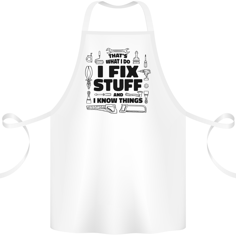 I Fix Stuff Funny Handyman Tradesman DIY Cotton Apron 100% Organic White