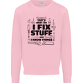 I Fix Stuff Funny Handyman Tradesman DIY Kids Sweatshirt Jumper Light Pink