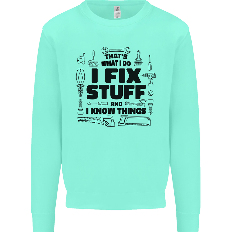 I Fix Stuff Funny Handyman Tradesman DIY Kids Sweatshirt Jumper Peppermint
