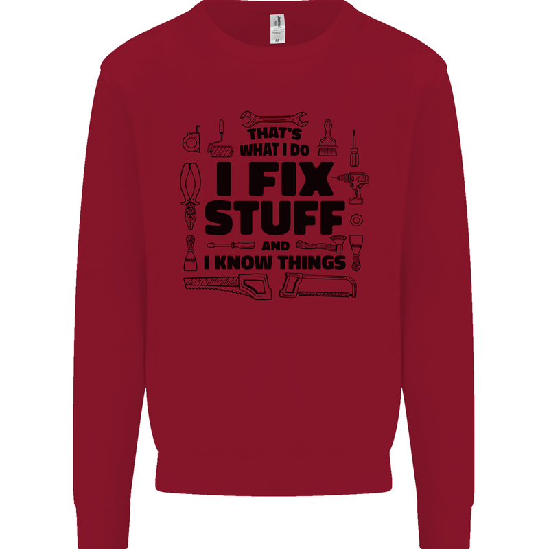 I Fix Stuff Funny Handyman Tradesman DIY Kids Sweatshirt Jumper Red