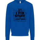 I Fix Stuff Funny Handyman Tradesman DIY Kids Sweatshirt Jumper Royal Blue