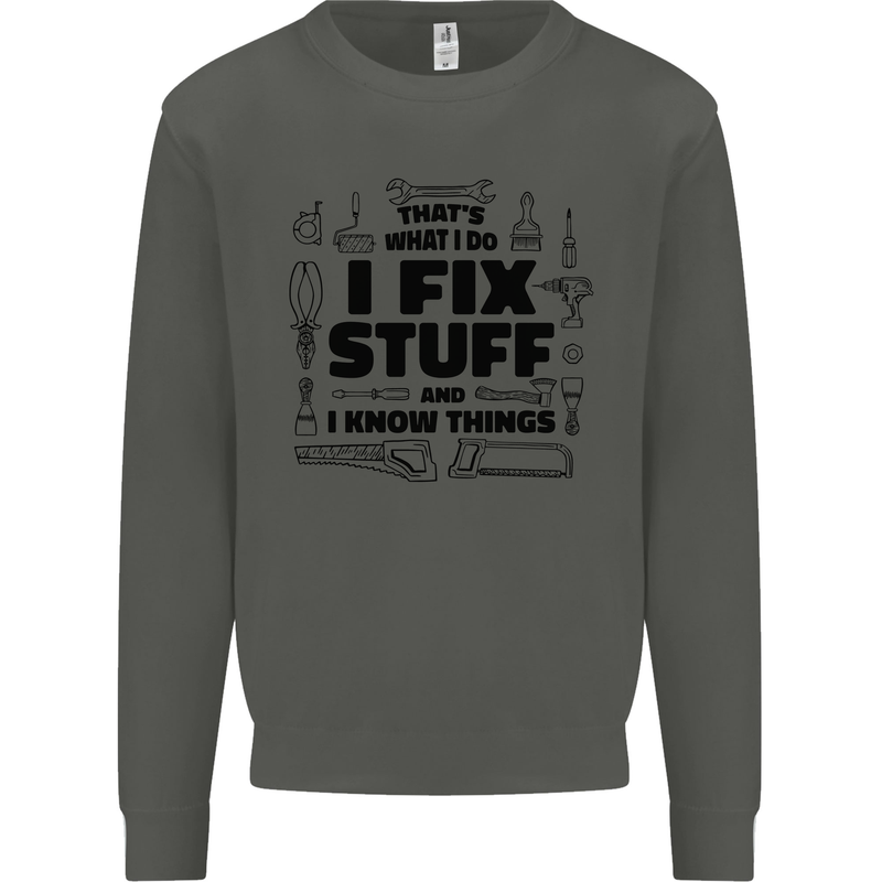 I Fix Stuff Funny Handyman Tradesman DIY Kids Sweatshirt Jumper Storm Grey