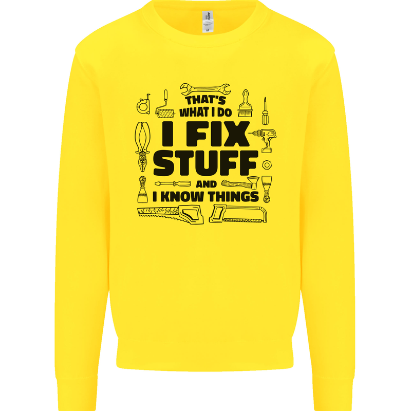 I Fix Stuff Funny Handyman Tradesman DIY Kids Sweatshirt Jumper Yellow