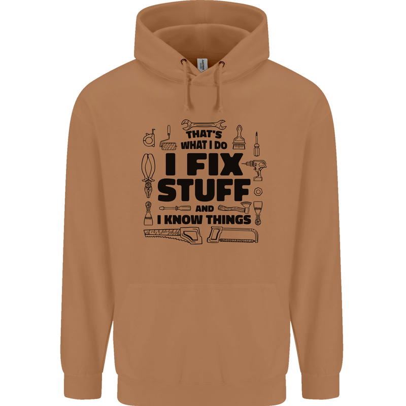 I Fix Stuff Funny Handyman Tradesman DIY Mens 80% Cotton Hoodie Caramel Latte