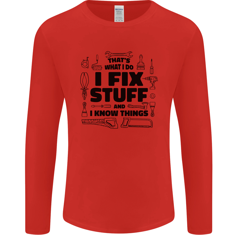 I Fix Stuff Funny Handyman Tradesman DIY Mens Long Sleeve T-Shirt Red