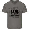 I Fix Stuff Funny Handyman Tradesman DIY Mens V-Neck Cotton T-Shirt Charcoal