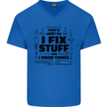 I Fix Stuff Funny Handyman Tradesman DIY Mens V-Neck Cotton T-Shirt Royal Blue