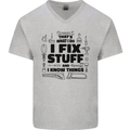 I Fix Stuff Funny Handyman Tradesman DIY Mens V-Neck Cotton T-Shirt Sports Grey