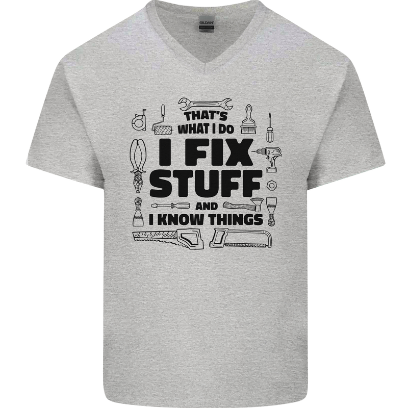 I Fix Stuff Funny Handyman Tradesman DIY Mens V-Neck Cotton T-Shirt Sports Grey