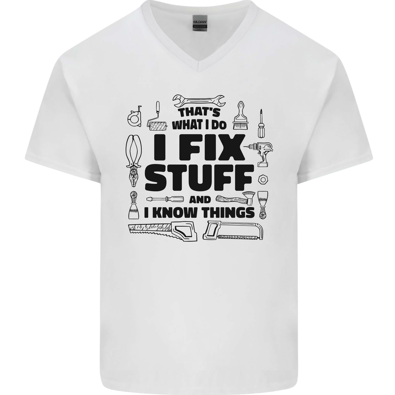 I Fix Stuff Funny Handyman Tradesman DIY Mens V-Neck Cotton T-Shirt White