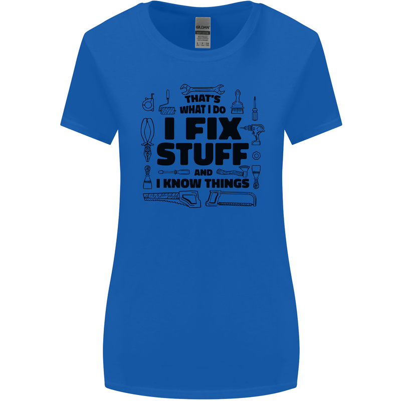 I Fix Stuff Funny Handyman Tradesman DIY Womens Wider Cut T-Shirt Royal Blue