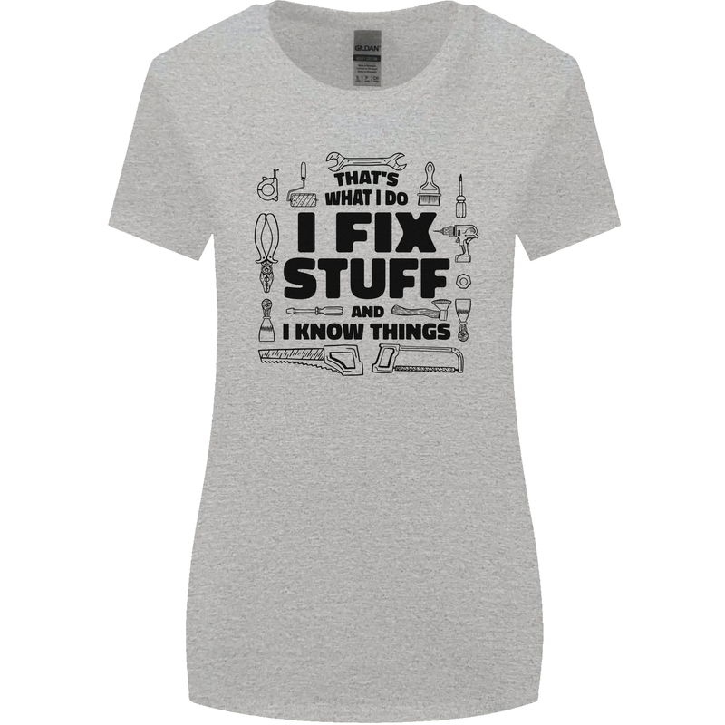 I Fix Stuff Funny Handyman Tradesman DIY Womens Wider Cut T-Shirt Sports Grey