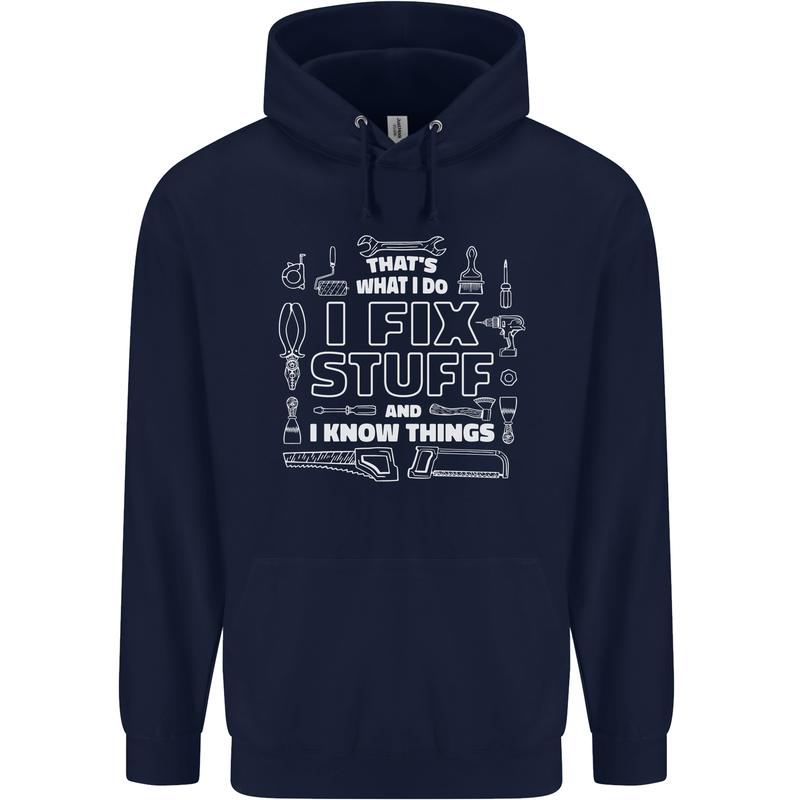 I Fix Stuff Funny Plumber Electrician Mechanic Childrens Kids Hoodie Navy Blue