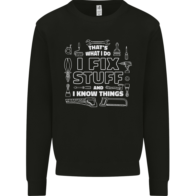 I Fix Stuff Funny Plumber Electrician Mechanic Kids Sweatshirt Jumper Black