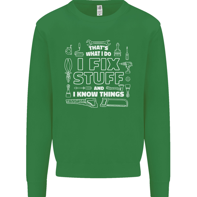 I Fix Stuff Funny Plumber Electrician Mechanic Kids Sweatshirt Jumper Irish Green