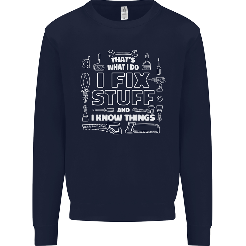 I Fix Stuff Funny Plumber Electrician Mechanic Kids Sweatshirt Jumper Navy Blue