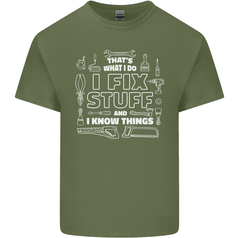 I Fix Stuff Funny Plumber Electrician Mechanic Mens Cotton T-Shirt Tee Top Military Green