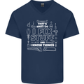 I Fix Stuff Funny Plumber Electrician Mechanic Mens V-Neck Cotton T-Shirt Navy Blue