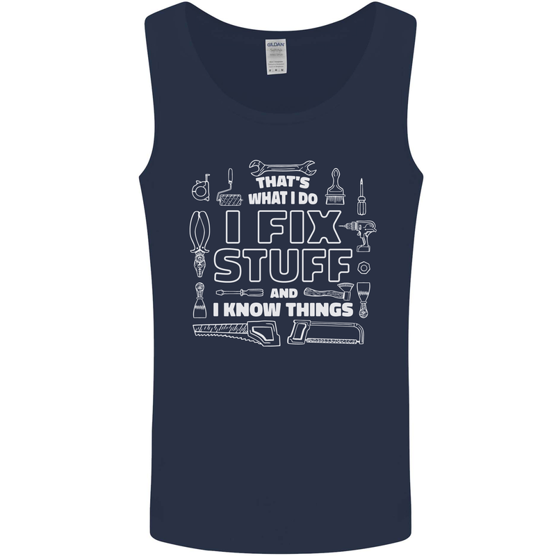 I Fix Stuff Funny Plumber Electrician Mechanic Mens Vest Tank Top Navy Blue