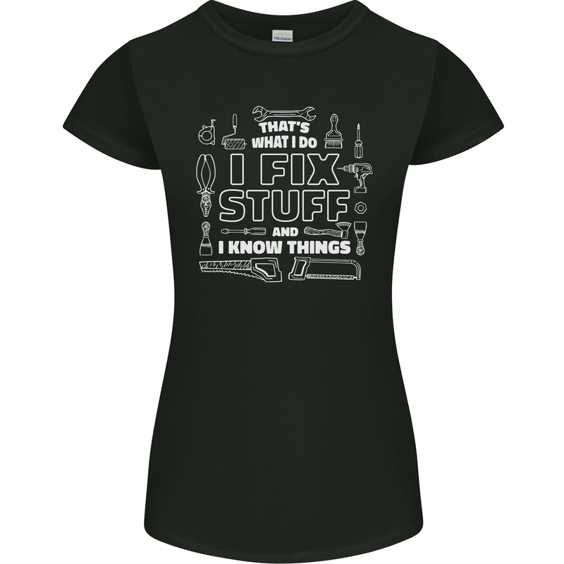 I Fix Stuff Funny Plumber Electrician Mechanic Womens Petite Cut T-Shirt Black