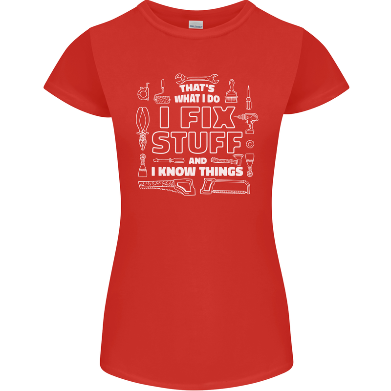 I Fix Stuff Funny Plumber Electrician Mechanic Womens Petite Cut T-Shirt Red