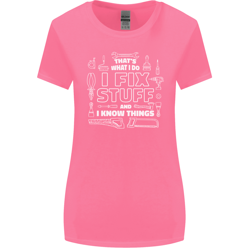 I Fix Stuff Funny Plumber Electrician Mechanic Womens Wider Cut T-Shirt Azalea