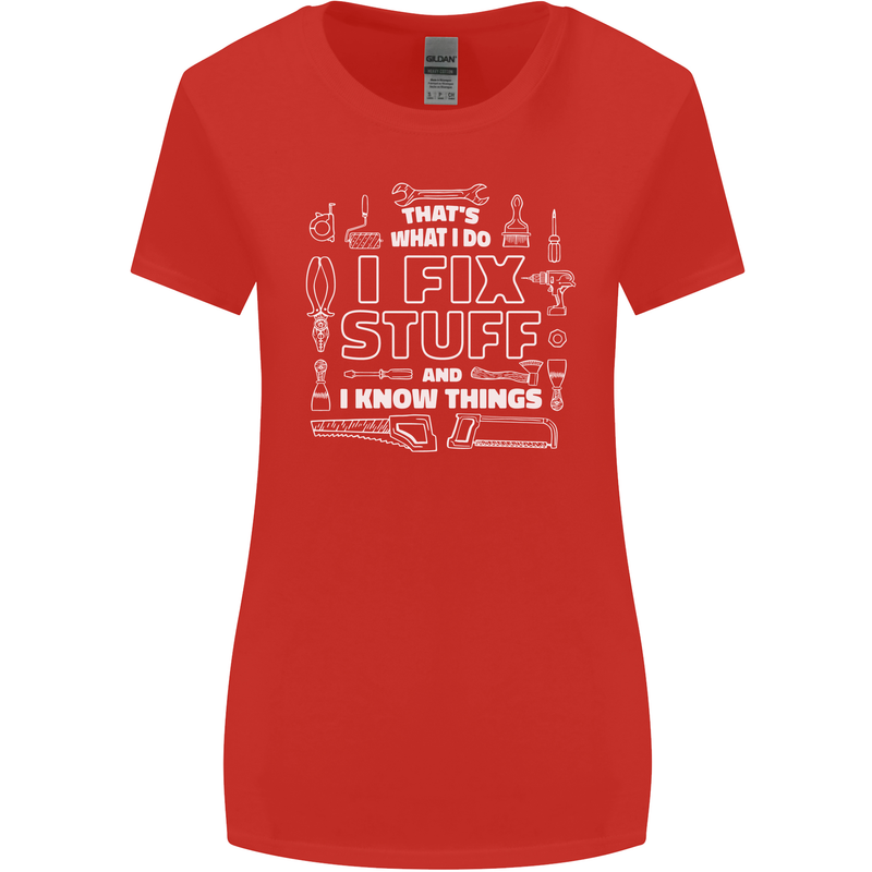 I Fix Stuff Funny Plumber Electrician Mechanic Womens Wider Cut T-Shirt Red