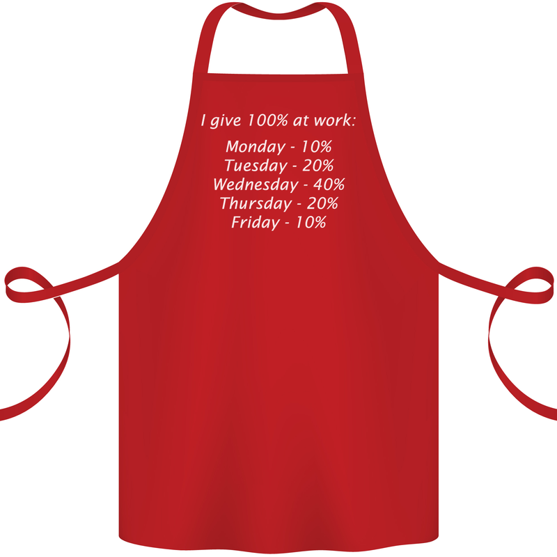 I Give 100% at Work Funny Office Slogan Cotton Apron 100% Organic Red
