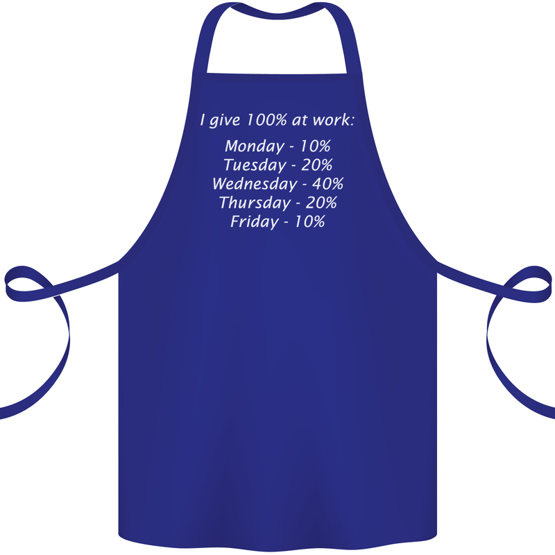 I Give 100% at Work Funny Office Slogan Cotton Apron 100% Organic Royal Blue
