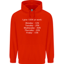 I Give 100% at Work Funny Office Slogan Mens 80% Cotton Hoodie Bright Red