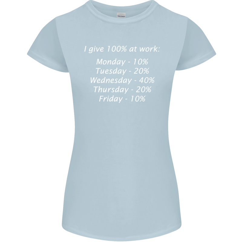 I Give 100% at Work Funny Office Slogan Womens Petite Cut T-Shirt Light Blue
