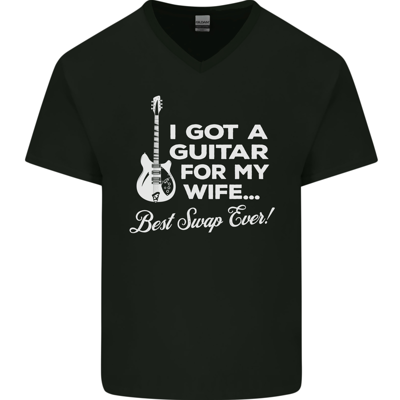 I Got a Guitar for My Wife Funny Guitarist Mens V-Neck Cotton T-Shirt Black
