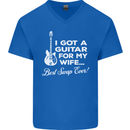 I Got a Guitar for My Wife Funny Guitarist Mens V-Neck Cotton T-Shirt Royal Blue
