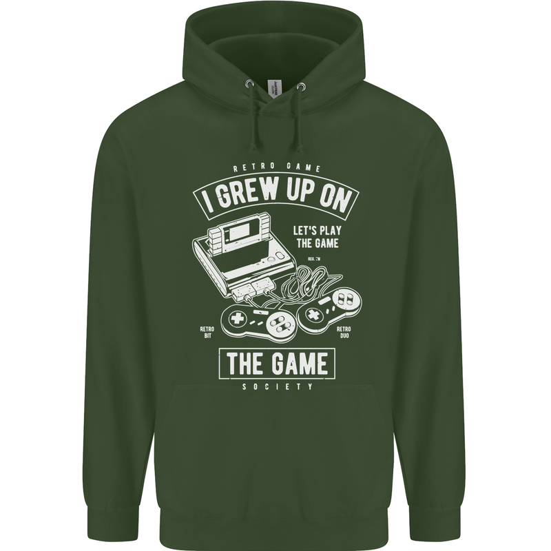 I Grew up on the Gamer Funny Gaming Childrens Kids Hoodie Forest Green