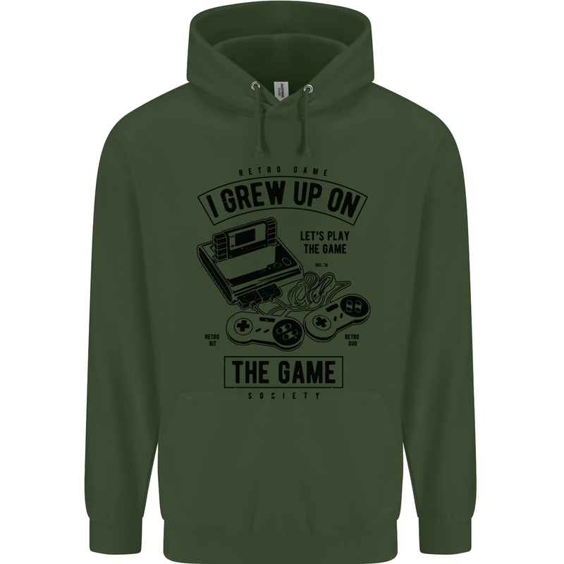 I Grew up on the Gamer Funny Gaming Childrens Kids Hoodie Forest Green